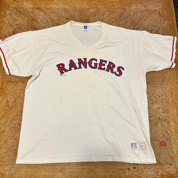 VTG 1995 Russell Athletic Texas Rangers V Neck Shirt Mens XL Made In USA - Picture 1 of 10